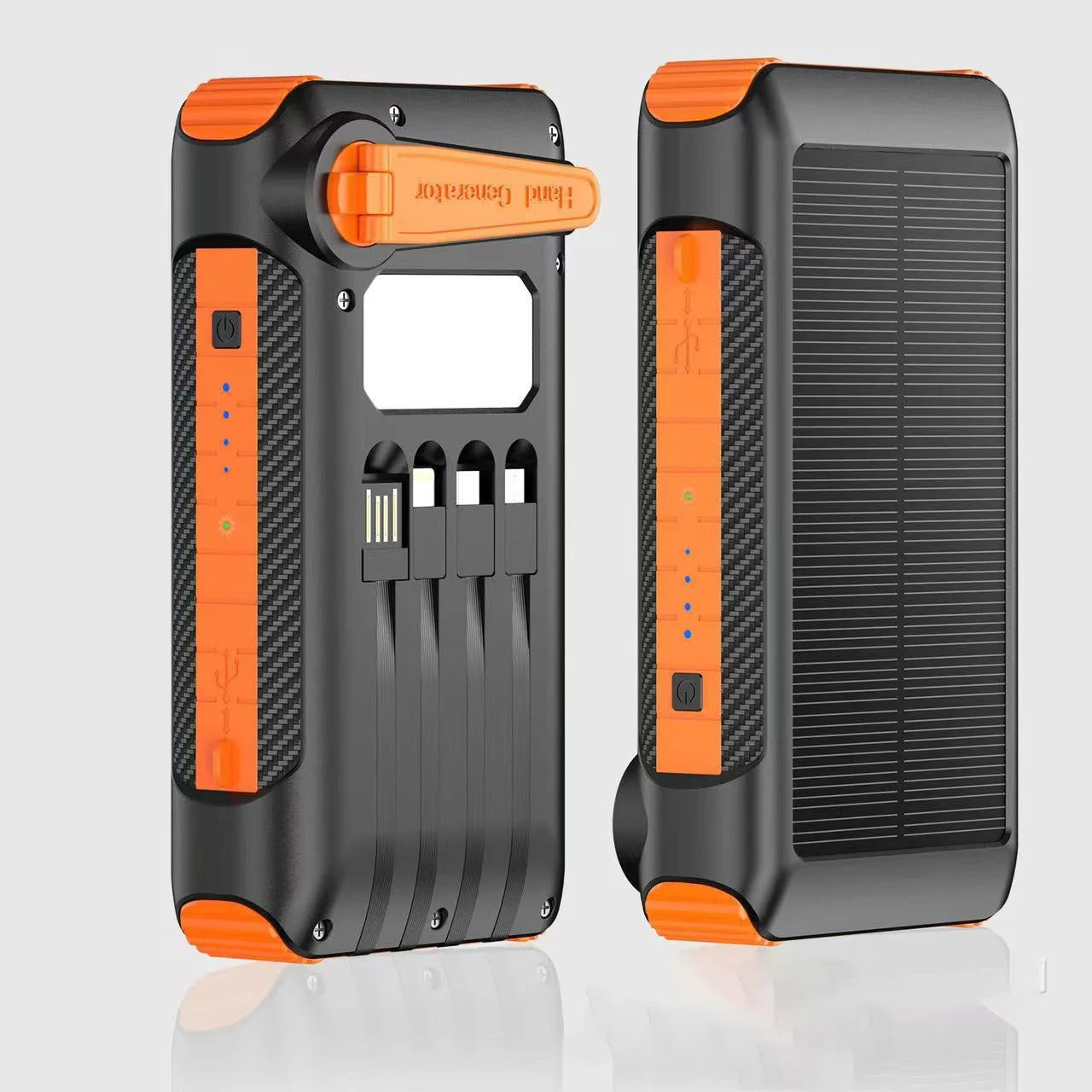 20000Mah Portable Solar Power Bank with Hand Crank Battery Charger Built in Cable Powerbank for Iphone 15 Xiaomi Samsung Huawei