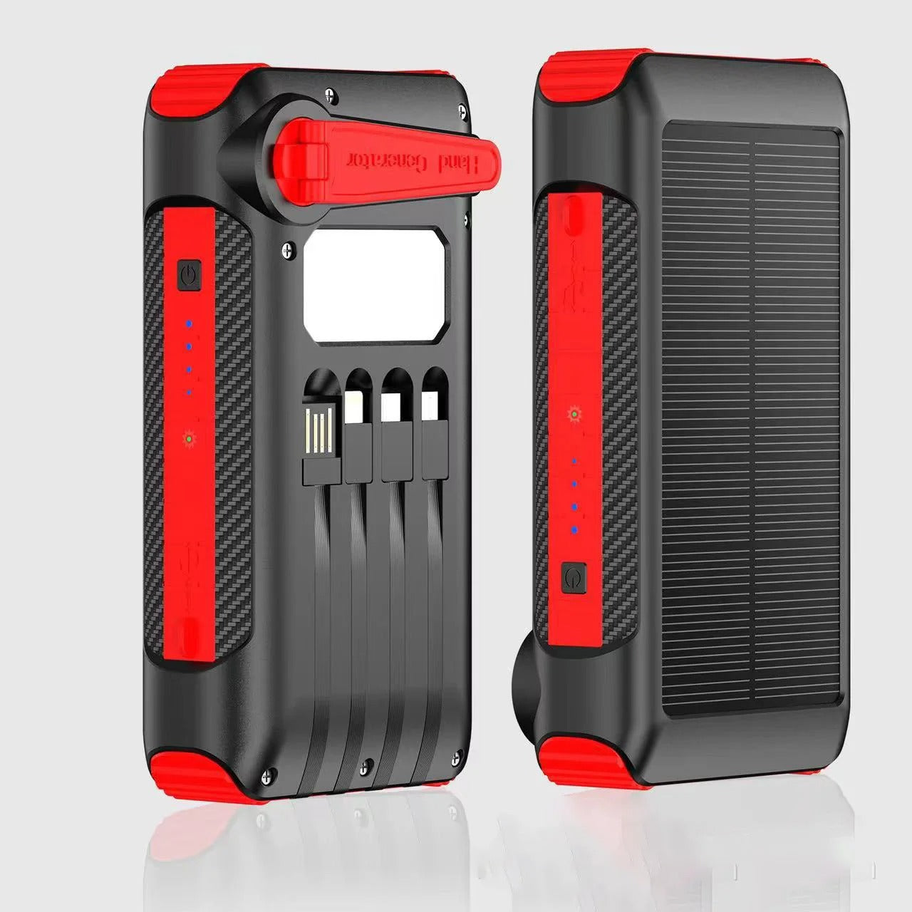 20000Mah Portable Solar Power Bank with Hand Crank Battery Charger Built in Cable Powerbank for Iphone 15 Xiaomi Samsung Huawei